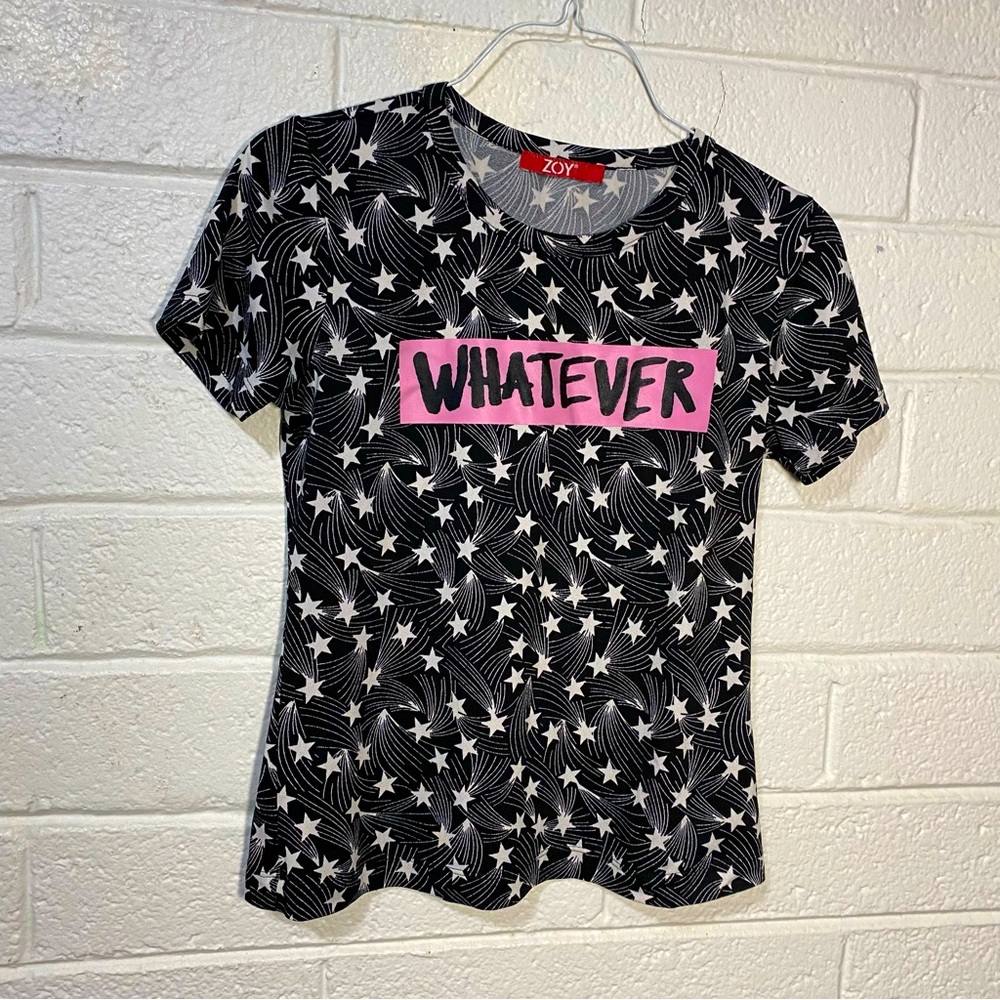 Whatever Shooting Star Graphic Tee Stretchy Fitted Comfortable Text Women’s S